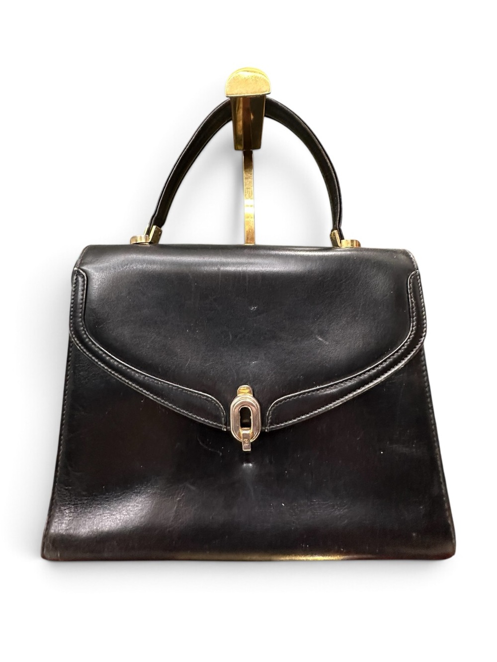 Vintage 1970s Bally International Black Leather Top Handle Bag Made in Italy